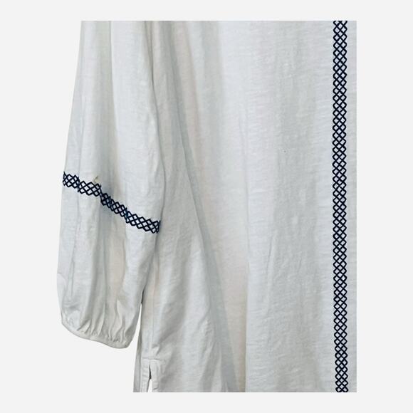 Boden Alison Tunic Top Sz L Pullover Tassels Embroidered Boho Coastal Blue White - Picture 7 of 11